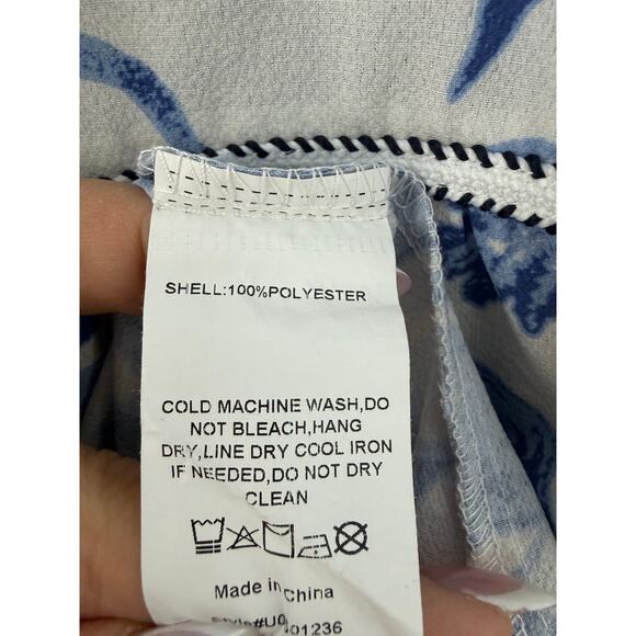 Weekend Suzanne Betro Blue Floral Blouse XL Boho Tie Neck Top - Picture 6 of 8